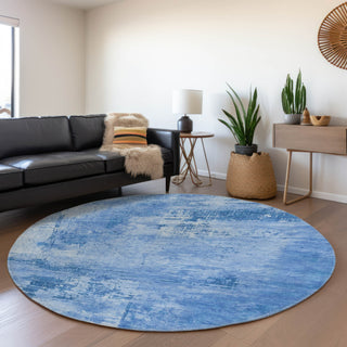 Piper Looms Mayfield Abstract AMF1062 Navy Machine Washable Area Rug Round Lifestyle Image Feature