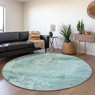 Piper Looms Mayfield Abstract AMF1062 Seafoam Machine Washable Area Rug Round Lifestyle Image Feature