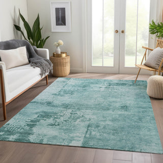 Piper Looms Mayfield Abstract AMF1062 Teal Machine Washable Area Rug Lifestyle Image Feature
