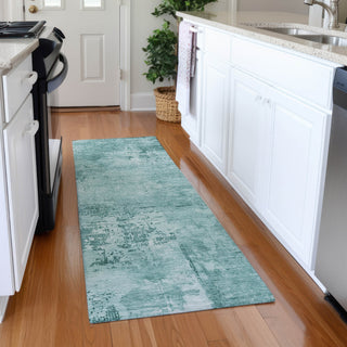 Piper Looms Mayfield Abstract AMF1062 Teal Machine Washable Area Rug Runner Lifestyle Image Feature