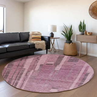 Piper Looms Mayfield Stripes AMF1063 Blush Machine Washable Area Rug Round Lifestyle Image Feature
