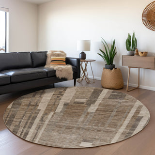 Piper Looms Mayfield Stripes AMF1063 Brown Machine Washable Area Rug Round Lifestyle Image Feature