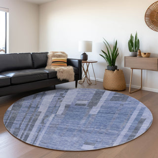 Piper Looms Mayfield Stripes AMF1063 Denim Machine Washable Area Rug Round Lifestyle Image Feature