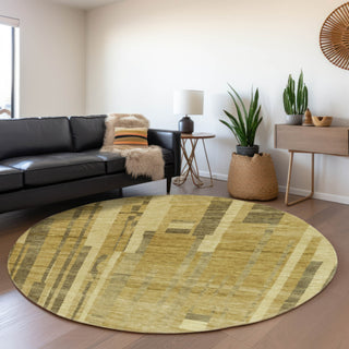 Piper Looms Mayfield Stripes AMF1063 Gold Machine Washable Area Rug Round Lifestyle Image Feature