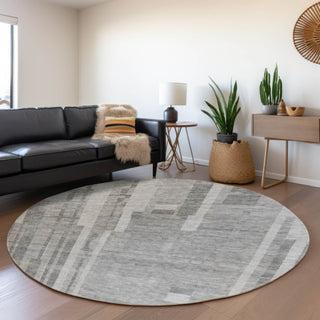 Piper Looms Mayfield Stripes AMF1063 Gray Machine Washable Area Rug Round Lifestyle Image Feature