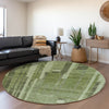 Piper Looms Mayfield Stripes AMF1063 Green Machine Washable Area Rug Round Lifestyle Image Feature