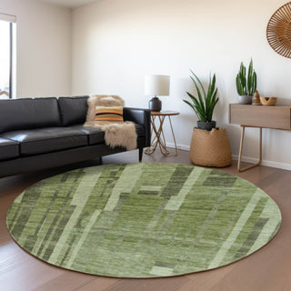 Piper Looms Mayfield Stripes AMF1063 Green Machine Washable Area Rug Round Lifestyle Image Feature