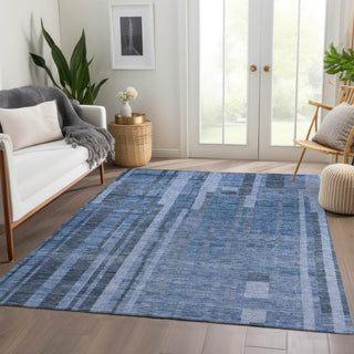 Piper Looms Mayfield Stripes AMF1063 Navy Machine Washable Area Rug Lifestyle Image Feature
