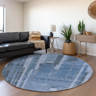 Piper Looms Mayfield Stripes AMF1063 Navy Machine Washable Area Rug Round Lifestyle Image Feature