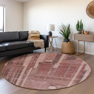 Piper Looms Mayfield Stripes AMF1063 Paprika Machine Washable Area Rug Round Lifestyle Image Feature