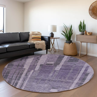 Piper Looms Mayfield Stripes AMF1063 Purple Machine Washable Area Rug Round Lifestyle Image Feature
