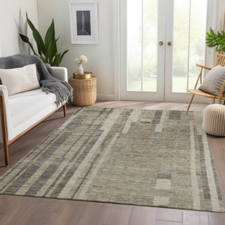 Piper Looms Mayfield Stripes AMF1063 Taupe Machine Washable Area Rug Lifestyle Image Feature
