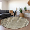 Piper Looms Mayfield Stripes AMF1063 Taupe Machine Washable Area Rug Round Lifestyle Image Feature