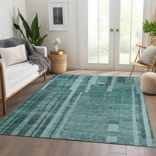 Piper Looms Mayfield Stripes AMF1063 Teal Machine Washable Area Rug Lifestyle Image Feature