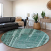 Piper Looms Mayfield Stripes AMF1063 Teal Machine Washable Area Rug Round Lifestyle Image Feature