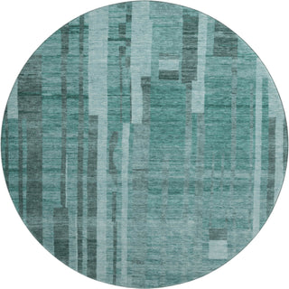 Piper Looms Mayfield Stripes AMF1063 Teal Machine Washable Area Rug Round Main Image