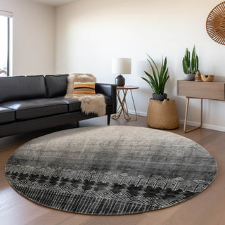 Piper Looms Mayfield Ombre AMF1064 Black Machine Washable Area Rug Round Lifestyle Image Feature