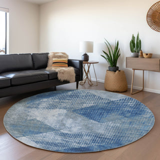 Piper Looms Mayfield Diamond AMF1065 Blue Machine Washable Area Rug Round Lifestyle Image Feature
