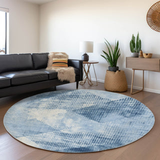 Piper Looms Mayfield Diamond AMF1065 Sky Machine Washable Area Rug Round Lifestyle Image Feature