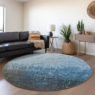 Piper Looms Mayfield Ombre AMF1066 Blue Machine Washable Area Rug Round Lifestyle Image Feature