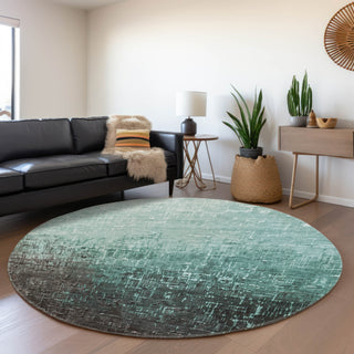Piper Looms Mayfield Ombre AMF1066 Teal Machine Washable Area Rug Round Lifestyle Image Feature