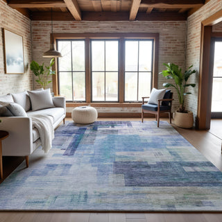Piper Looms Mayfield Squares AMF1067 Blue Machine Washable Area Rug Lifestyle Image Feature