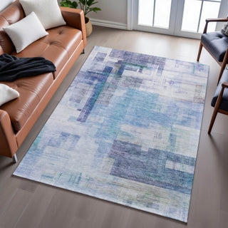 Piper Looms Mayfield Squares AMF1067 Blue Machine Washable Area Rug Lifestyle Image Feature