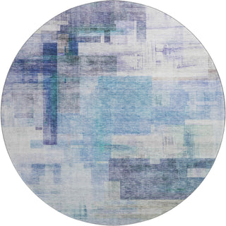 Piper Looms Mayfield Squares AMF1067 Blue Machine Washable Area Rug Round Main Image