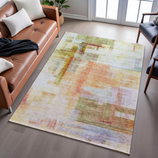 Piper Looms Mayfield Squares AMF1067 Coral Machine Washable Area Rug Lifestyle Image Feature