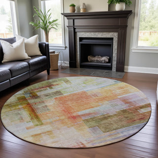 Piper Looms Mayfield Squares AMF1067 Coral Machine Washable Area Rug Round Lifestyle Image Feature