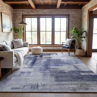 Piper Looms Mayfield Squares AMF1067 Denim Machine Washable Area Rug Lifestyle Image Feature