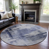 Piper Looms Mayfield Squares AMF1067 Denim Machine Washable Area Rug Round Lifestyle Image Feature