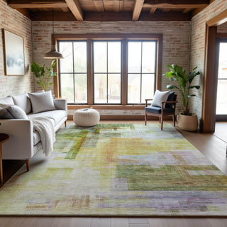 Piper Looms Mayfield Squares AMF1067 Green Machine Washable Area Rug Lifestyle Image Feature
