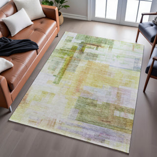Piper Looms Mayfield Squares AMF1067 Green Machine Washable Area Rug Lifestyle Image Feature