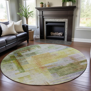 Piper Looms Mayfield Squares AMF1067 Green Machine Washable Area Rug Round Lifestyle Image Feature
