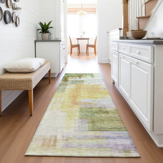 Piper Looms Mayfield Squares AMF1067 Green Machine Washable Area Rug Runner Lifestyle Image Feature