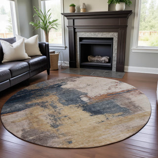 Piper Looms Mayfield Modern AMF1068 Gold Machine Washable Area Rug Round Lifestyle Image Feature