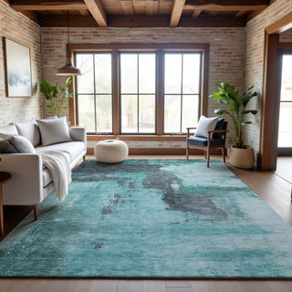 Piper Looms Mayfield Modern AMF1068 Teal Machine Washable Area Rug Lifestyle Image Feature