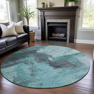 Piper Looms Mayfield Modern AMF1068 Teal Machine Washable Area Rug Round Lifestyle Image Feature