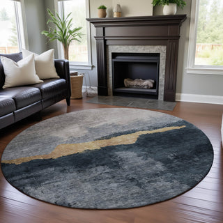 Piper Looms Mayfield Modern AMF1069 Blue Machine Washable Area Rug Round Lifestyle Image Feature