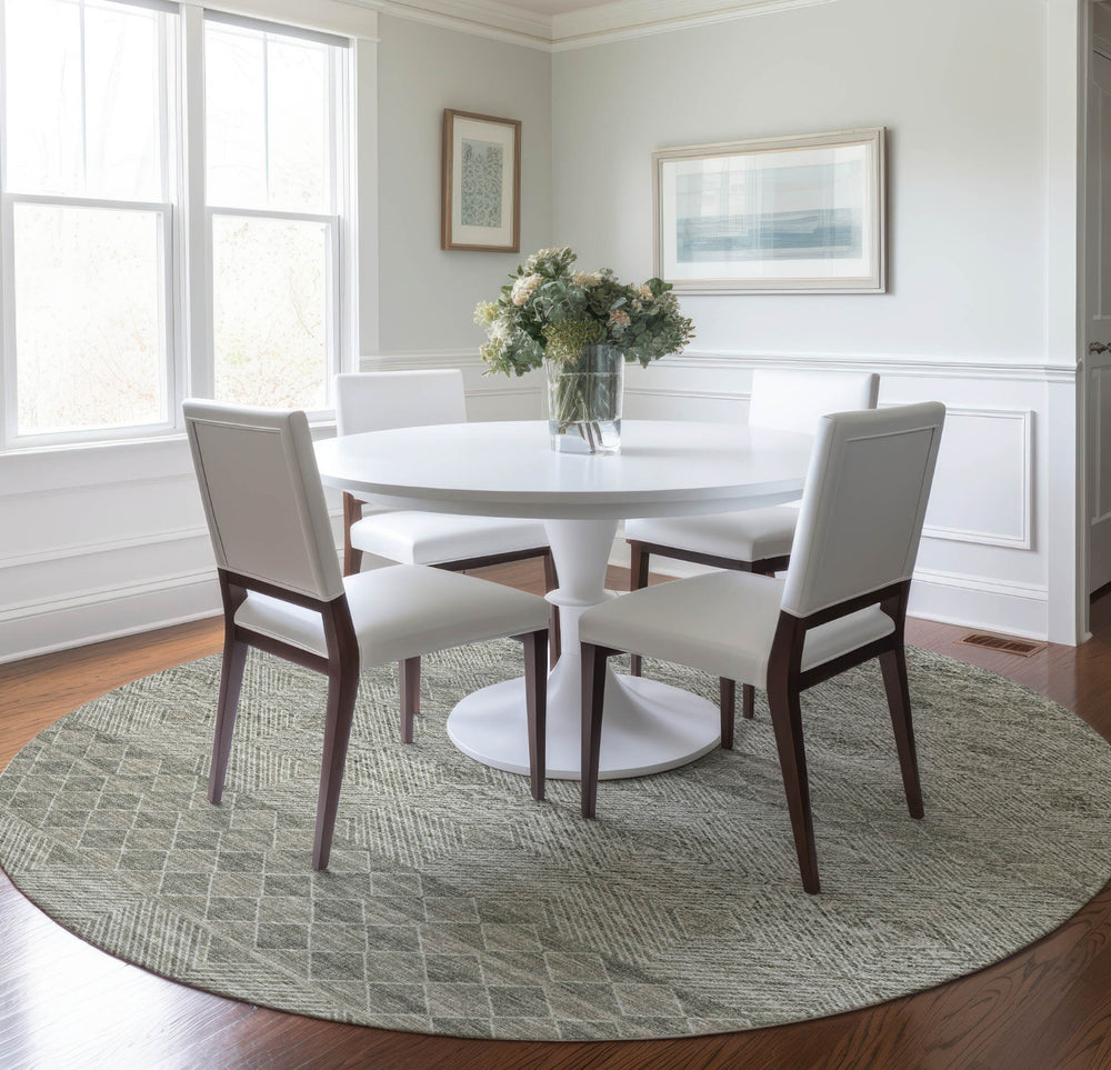Piper Looms Mayfield Cultural Diamond AMF107 Taupe Machine Washable Area Rug Round Lifestyle Image Feature