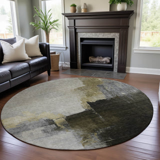 Piper Looms Mayfield Abstract AMF1071 Khaki Machine Washable Area Rug Round Lifestyle Image Feature