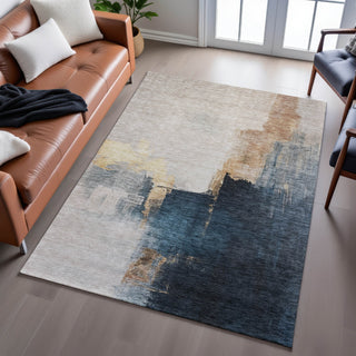 Piper Looms Mayfield Abstract AMF1071 Taupe Machine Washable Area Rug Lifestyle Image Feature