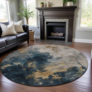 Piper Looms Mayfield Abstract AMF1072 Blue Machine Washable Area Rug Round Lifestyle Image Feature