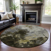 Piper Looms Mayfield Abstract AMF1072 Brown Machine Washable Area Rug Round Lifestyle Image Feature