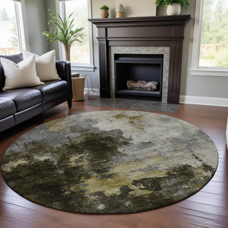 Piper Looms Mayfield Abstract AMF1072 Brown Machine Washable Area Rug Round Lifestyle Image Feature