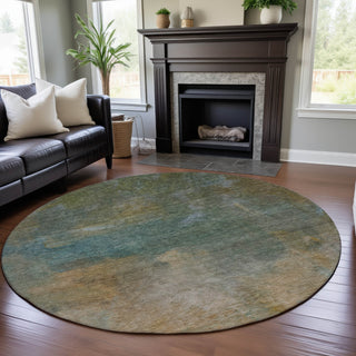 Piper Looms Mayfield Abstract AMF1073 Aloe Machine Washable Area Rug Round Lifestyle Image Feature