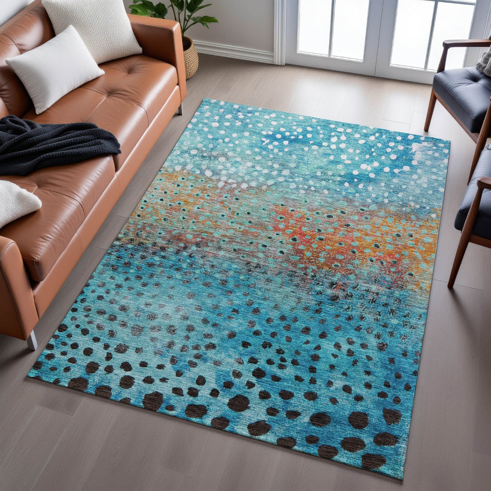 Piper Looms Mayfield Circles AMF1074 Blue Machine Washable Area Rug Lifestyle Image Feature