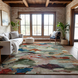 Piper Looms Mayfield Abstract AMF1075 Green Machine Washable Area Rug Lifestyle Image Feature