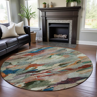 Piper Looms Mayfield Abstract AMF1075 Green Machine Washable Area Rug Round Lifestyle Image Feature